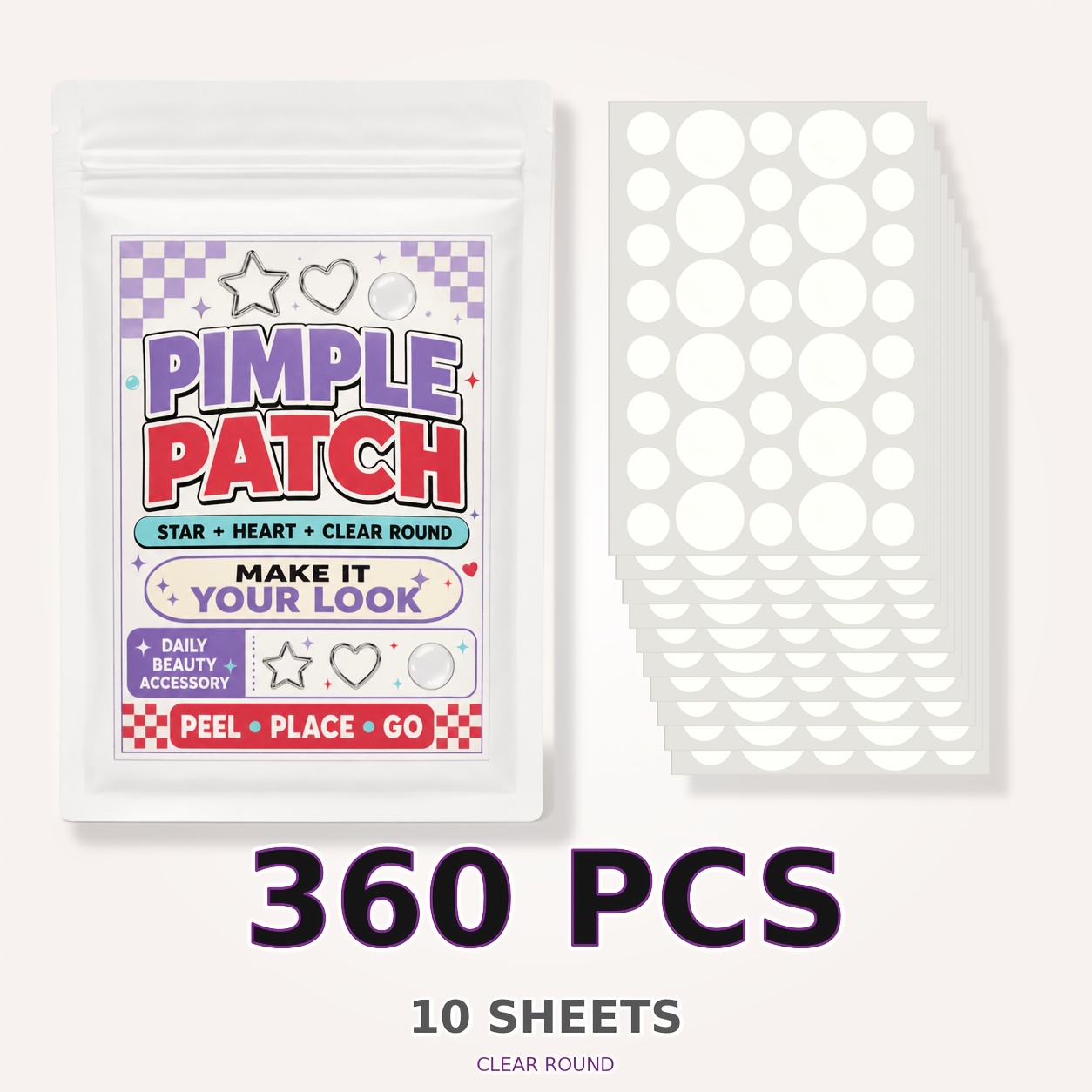 Car Care - 360PCS Transparent Round Hydrocolloid Pimple Patches,